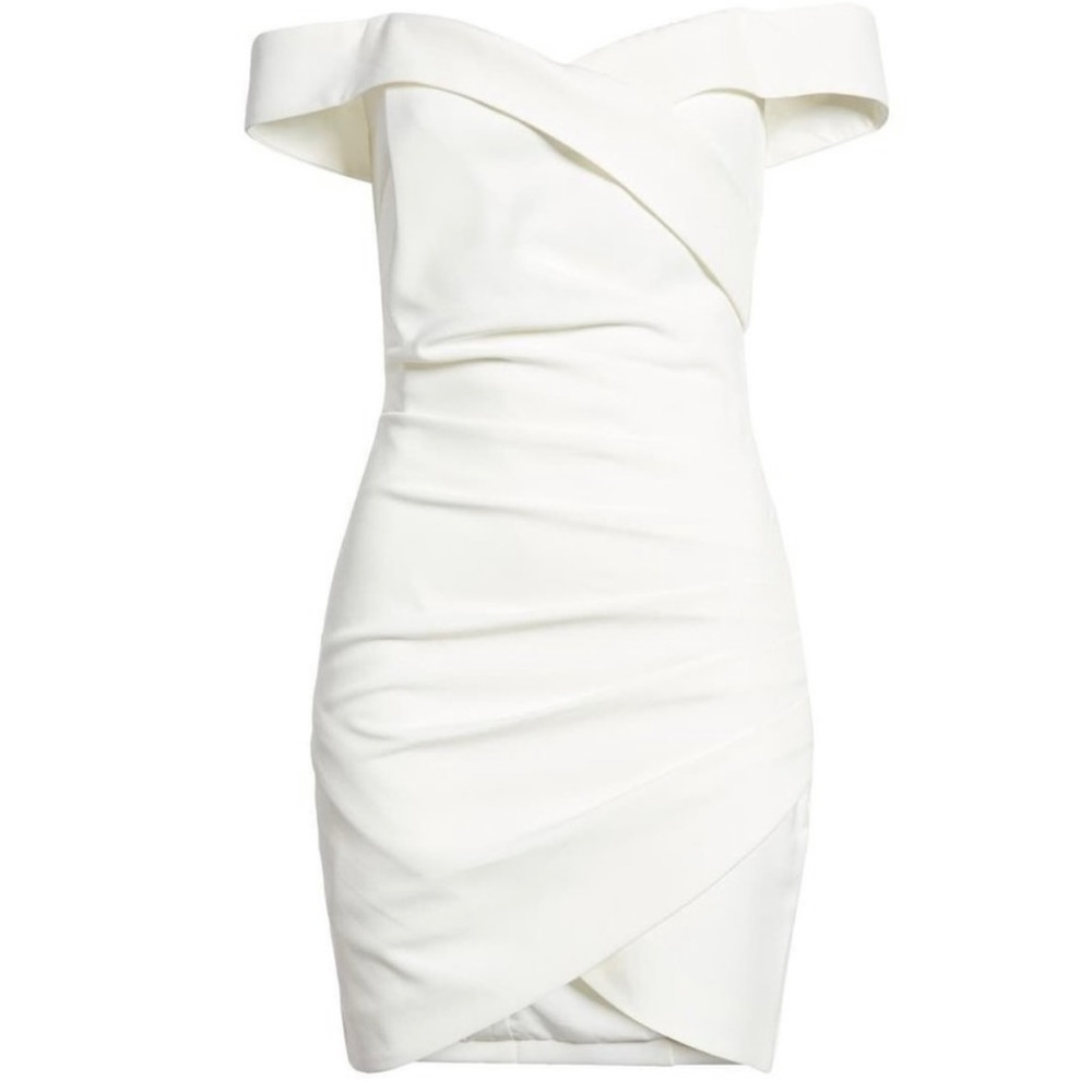 Lavish Alice off the shoulder white mini dress